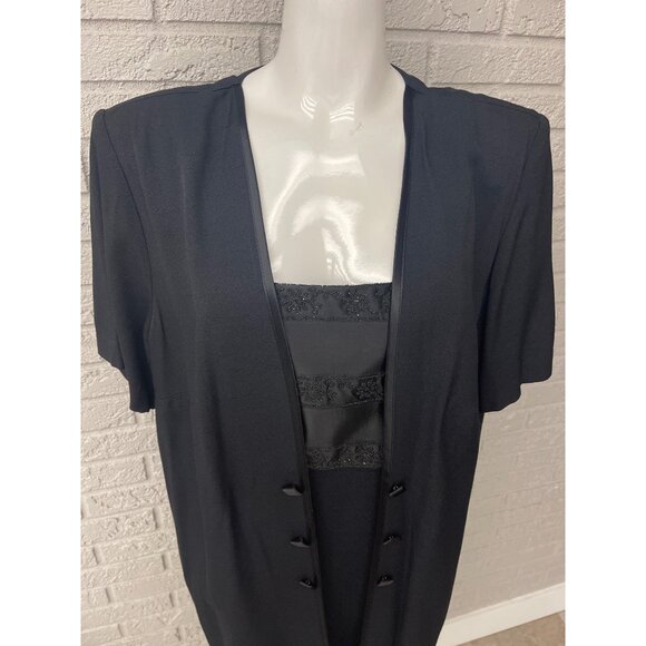Women's Perceptions by Irene B Women Black Beaded Formal Dress Duster2 Pcs Set S - Picture 2 of 9
